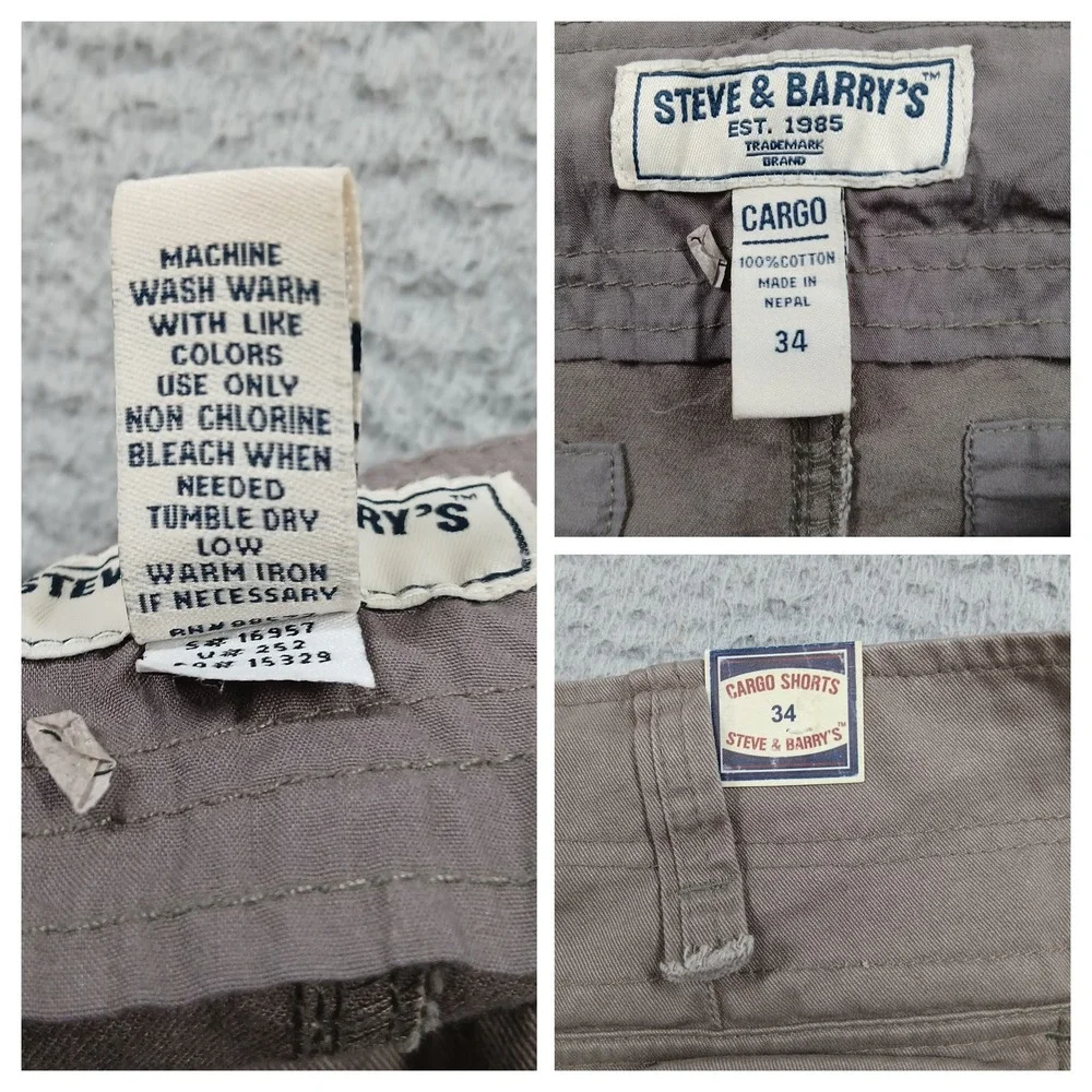 Steve & Barry's Mens Cargo Shorts Taupe Size 34 NWT‎